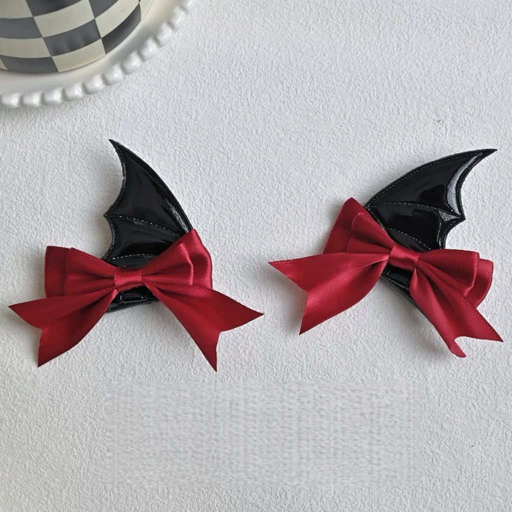 Devil Horn Bow Hair Clip Set Gothic Alternative Statement Accessories