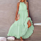 Sleeveless Tiered Maxi Dress with Relaxed Flowing Contemporary Shape