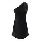 Minimalist One-Shoulder Mini Dress in Solid Earth Tone