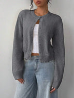 Women's Cropped Crew Neck Relaxed Fit Minimalist Knit Sweater