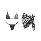 Three-Piece Zebra Print Swimwear Set with Matching Sheer Mesh Pants