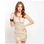 Glamorous Gold Sequin Bodycon Mini Dress with V-Neckline