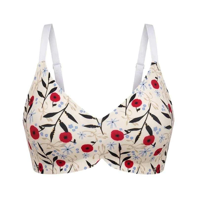 Cheerful Cherry Print Wire-Free Plunge Bra with Scalloped Trim