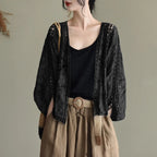 Women's Open Front Lightweight Knit Cardigan with Relaxed Three Quarter Sleeves