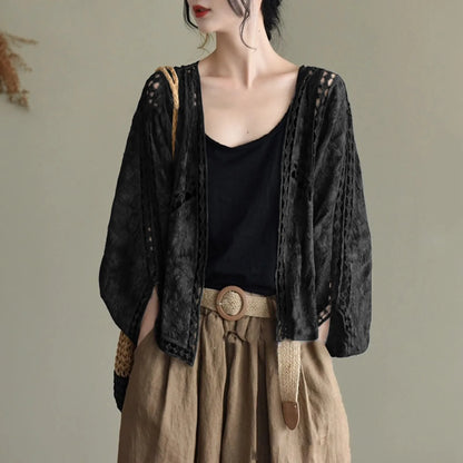 Women's Open Front Lightweight Knit Cardigan with Relaxed Three Quarter Sleeves