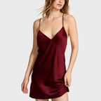 Minimalist Smooth Satin-Finish Slip Nightdress with V-Neckline