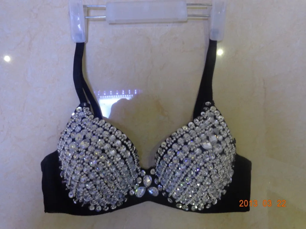 Glamorous Rhinestone-Studded Plunge Bra with Crystal Embellishments