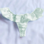 Romantic Glossy Pink Ruffled Thong Panty with Delicate String Back