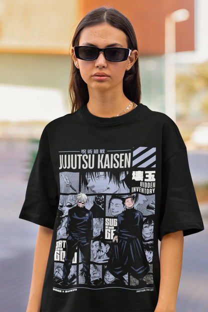 Goth Retro Manga Streetwear Tee with Dark Panel Graphic Design