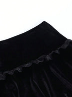 Velvet Lace Trim Mini Skirt Cross Detail Gothic Alternative Fashion Bottom