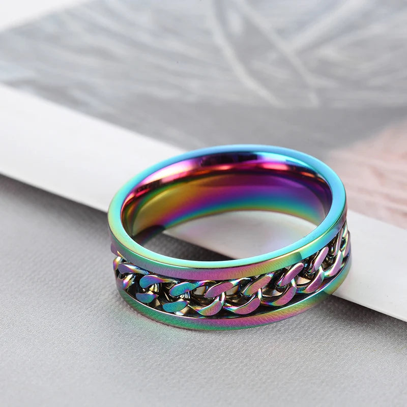 Rotating Chain Band Ring Punk Alternative Statement Fashion Jewelry