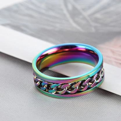 Rotating Chain Band Ring Punk Alternative Statement Fashion Jewelry