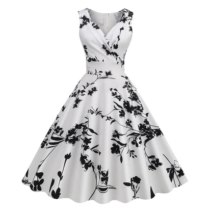 Vintage Floral Gothic Flare Dress with Retro Streetwear Style