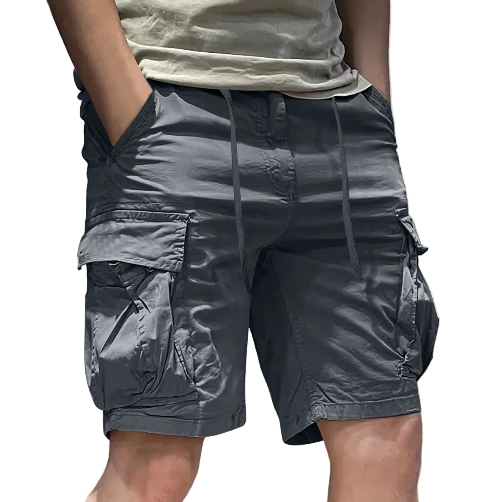 Men's Cotton Cargo Shorts with Utility Pockets and Relaxed Casual Streetwear Style