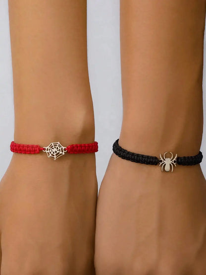Spider Charm Bracelet Set for Gothic Alternative and Dark Aesthetic Styling