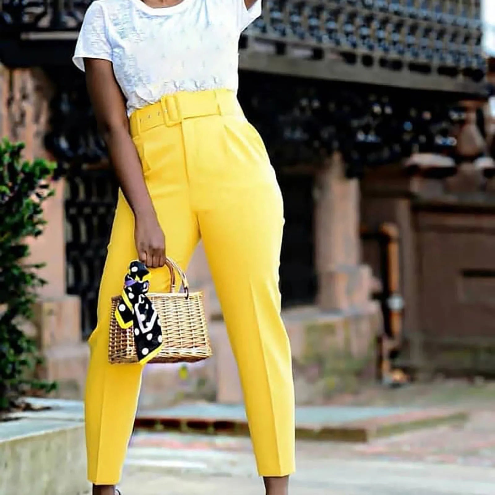 Women's High Waist Tailored Slim Fit Casual Trousers with Straight Leg Design
