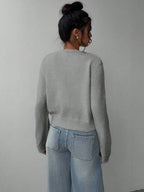 Women's Cropped Crew Neck Relaxed Fit Minimalist Knit Sweater