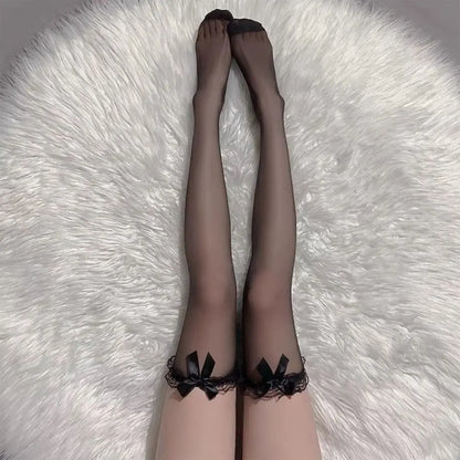 Bow Detail Thigh High Fishnet Stockings Sweet Alternative Fashion Legwear