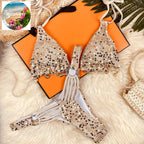 Shimmering Champagne Triangle Bikini with Strappy Side-Tie Bottoms