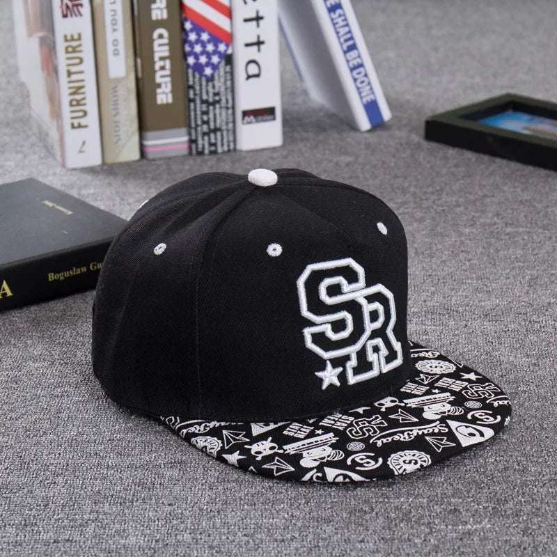 Embroidered Flat Brim Snapback Cap Adjustable Streetwear Hip Hop Baseball Hat