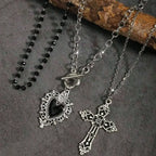 Layered Heart and Cross Necklace Set for Gothic Y2K Styling