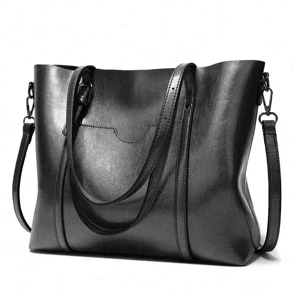 Vintage Inspired Faux Leather Tote Satchel with Multi Compartment Design