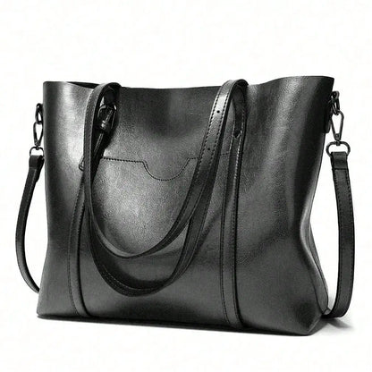 Vintage Inspired Faux Leather Tote Satchel with Multi Compartment Design