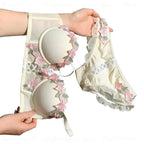 Pastel Floral Embroidered Contour Push-Up Bra and Matching Scalloped Brief Set