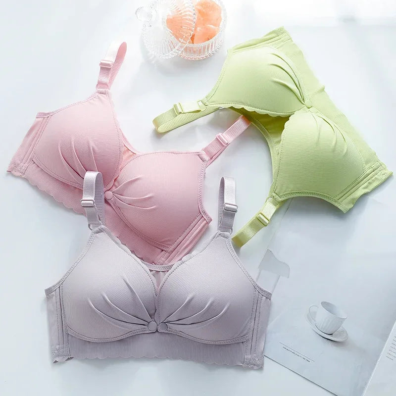 Seamless Wire-Free Nursing Bra with Scalloped Edges and Front-Drop Clips
