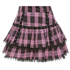 Plaid Tiered Ruffle Mini Skirt Lace Trim Gothic Inspired Alternative Bottom