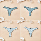 4-Piece Women’s Cotton Low-Rise Thong Panties Set with T-Back Silhouette, Decorative Bow Detail and Assorted Solid Colors