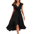 Ruffle Detail Wrap Midi Dress with Layered Contemporary Silhouette