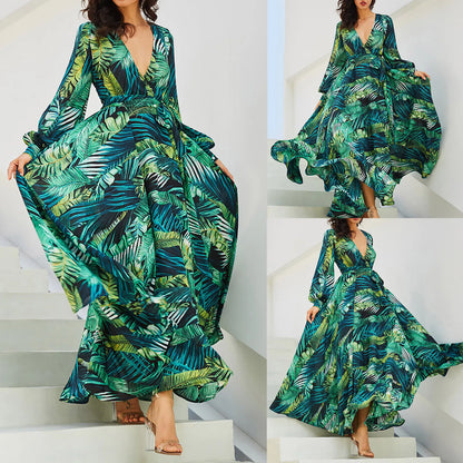 Flowing Tropical Print Bohemian Alternative Fashion Maxi Dress