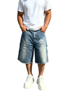Men's Relaxed Denim Cargo Shorts with Utility Pockets and Garment Washed Casual Streetwear Fit