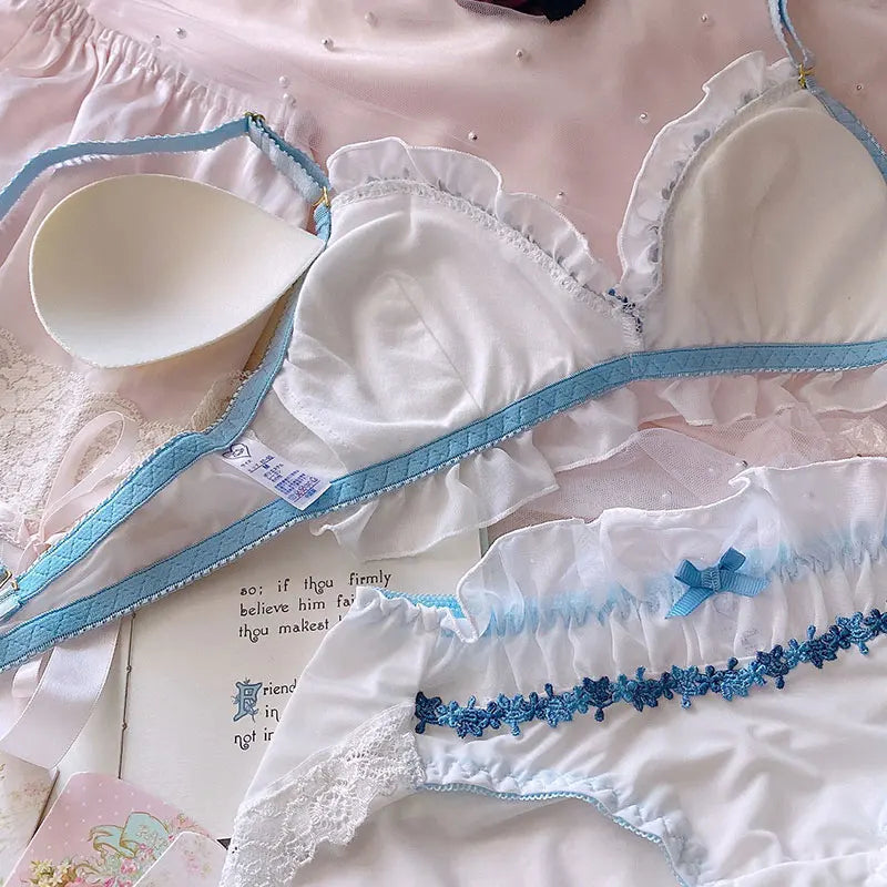 Ethereal Lavender Floral Embroidery Sheer Underwire Lingerie Set with Tie-Side Thong