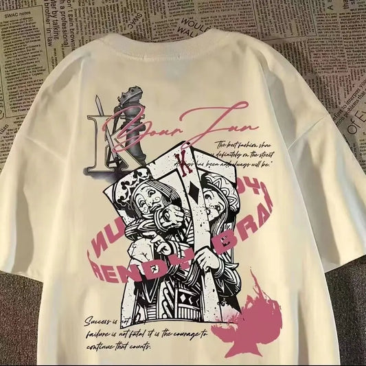 Retro Streetwear Graphic Cotton T-Shirt with Illustrative Artwork and Oversized Casual Fit