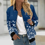 Women's Floral Print Bomber Jacket with Zip Front Contemporary Casual Streetwear Style
