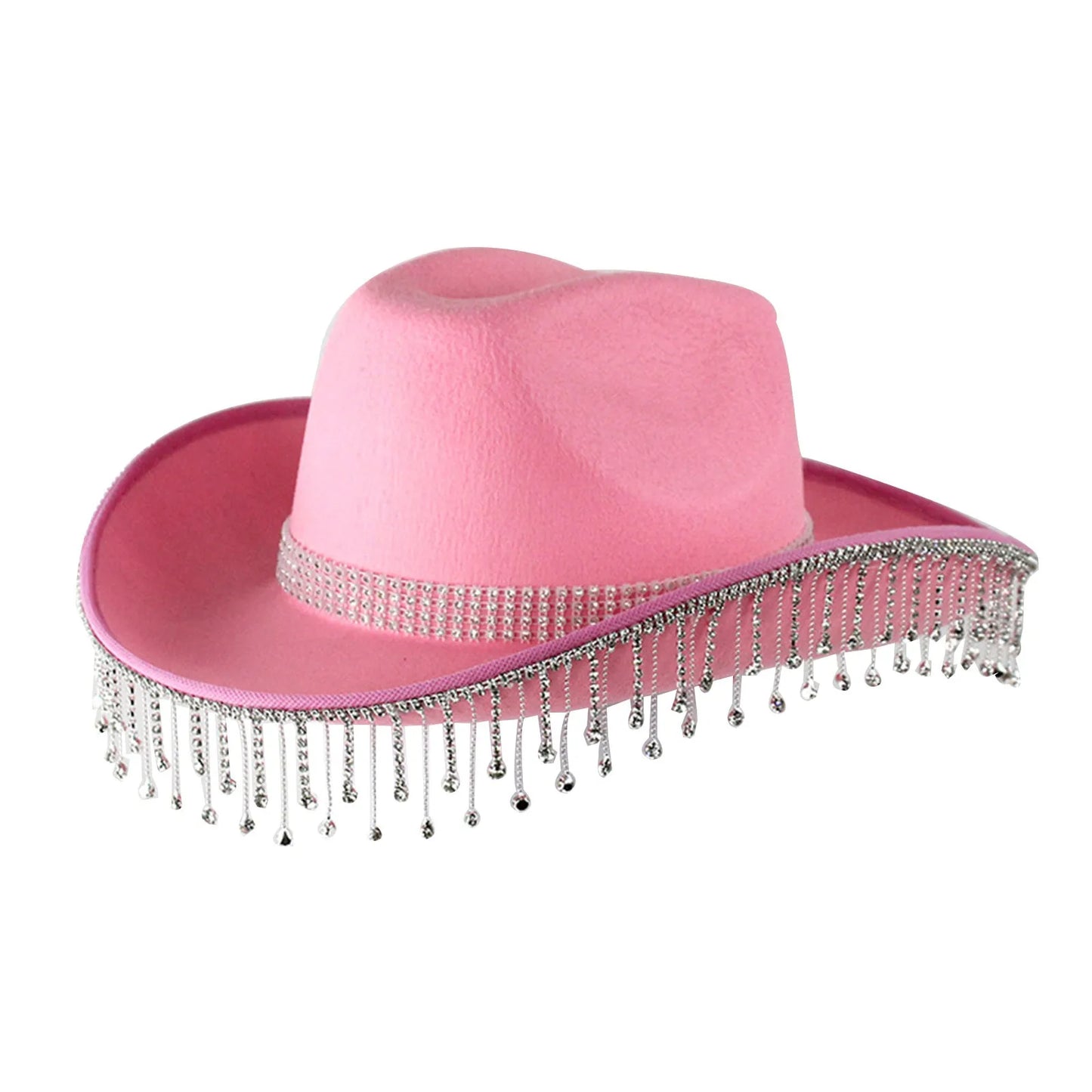 Women's Felt Western Cowboy Hat with Decorative Rhinestone Fringe for Statement Fashion Style