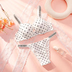 Playful Polka Dot Push-Up Bra and Matching Statement Rhinestone Strap Thong Set