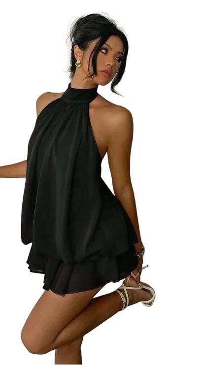Minimalist Halter Mini Dress with Modern Alternative Streetwear Appeal