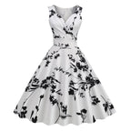 Vintage Floral Gothic Flare Dress with Retro Streetwear Style