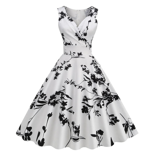 Vintage Floral Gothic Flare Dress with Retro Streetwear Style