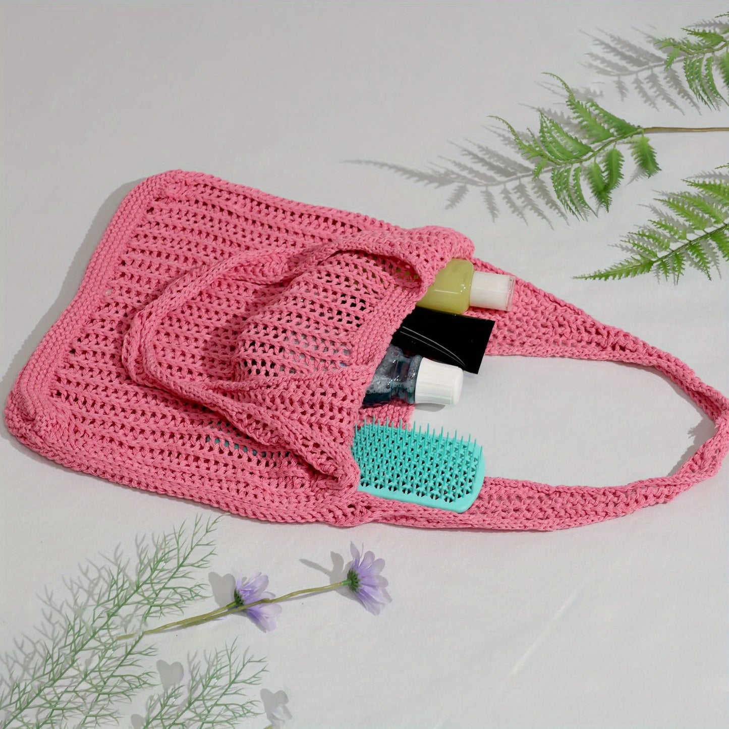 Minimalist Crochet Mesh Hobo Tote Bag for Beach Vacation and Everyday Wear