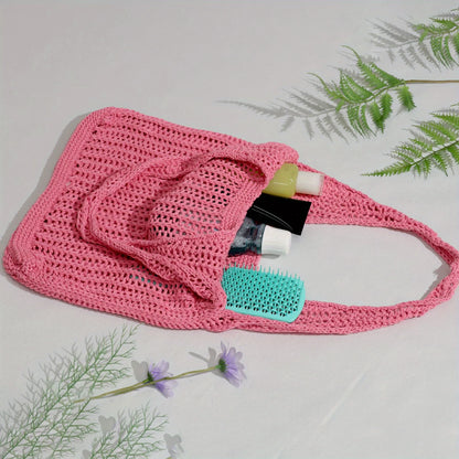 Minimalist Crochet Mesh Hobo Tote Bag for Beach Vacation and Everyday Wear