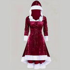 Dark Holiday Velvet Hooded Gothic Princess Dress with Flared Skirt