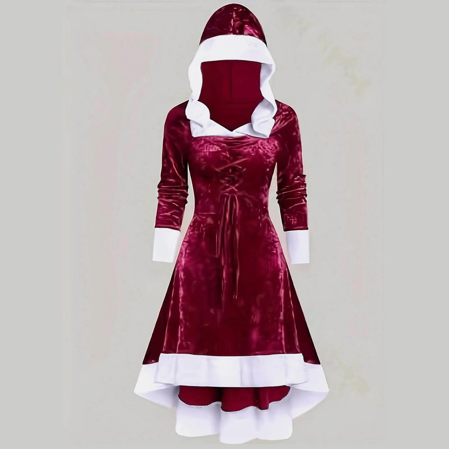 Dark Holiday Velvet Hooded Gothic Princess Dress with Flared Skirt