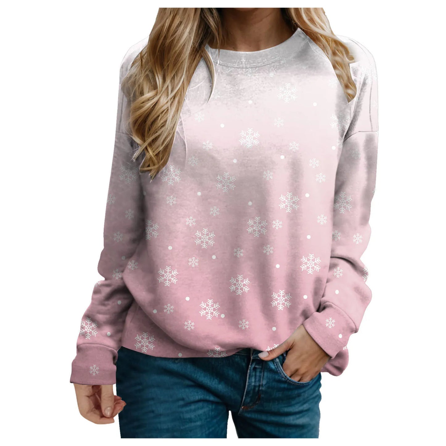 Women's Snowflake Pattern Crew Neck Sweatshirt for Cozy Seasonal Casual Everyday Style