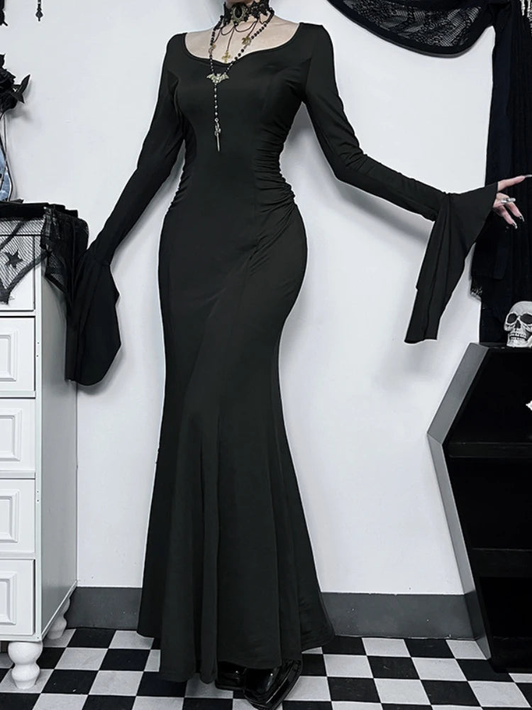 Elegant Gothic Mermaid Dress with Dark Alternative Fashion Styling