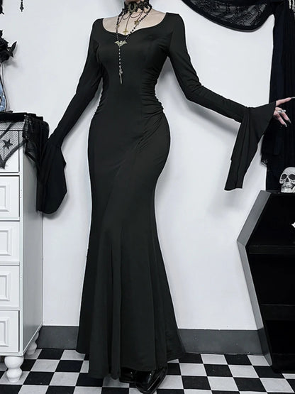 Elegant Gothic Mermaid Dress with Dark Alternative Fashion Styling