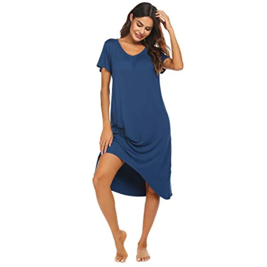 Women's Plus-Size Short-Sleeve Knee-Length Nightgown, Soft Casual Sleep Shirt with Relaxed Loungewear Silhouette
